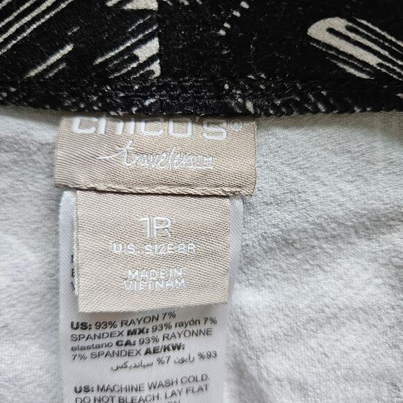 Chico's Travelers Womens Pants High Rise Black White Floral Ankle Pull On Medium - Picture 11 of 16